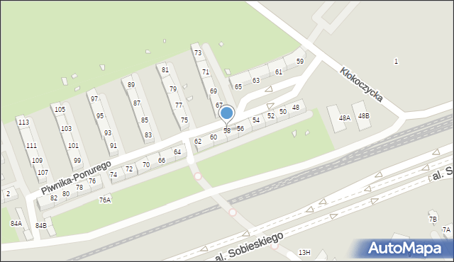 Wrocław, Piwnika-Ponurego Jana, mjr., 58, mapa Wrocławia