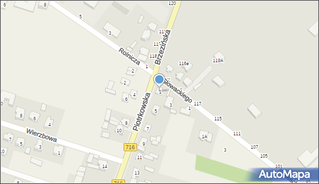 Żakowice, Piotrkowska, 1, mapa Żakowice