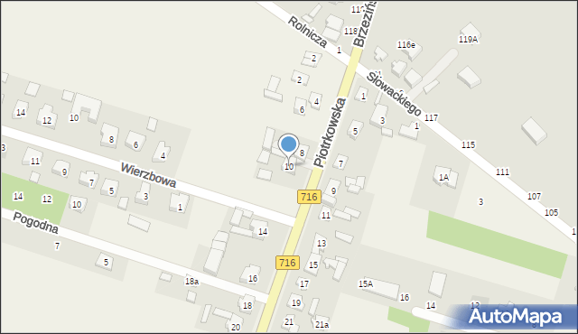 Żakowice, Piotrkowska, 10, mapa Żakowice