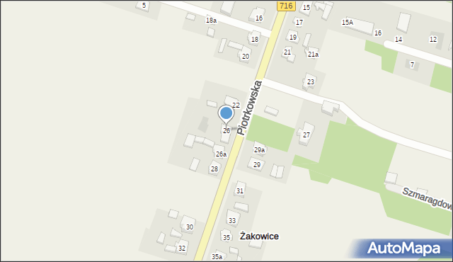 Żakowice, Piotrkowska, 26, mapa Żakowice