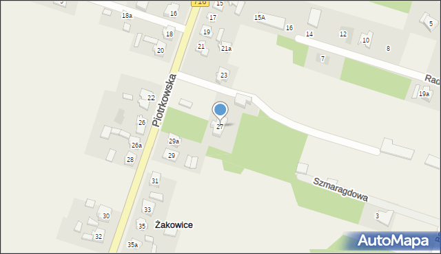 Żakowice, Piotrkowska, 27, mapa Żakowice