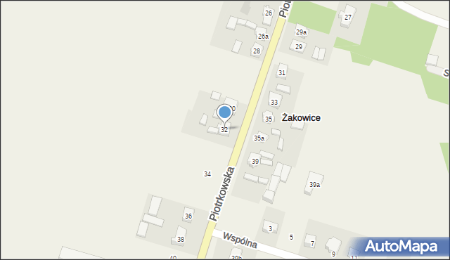 Żakowice, Piotrkowska, 32, mapa Żakowice