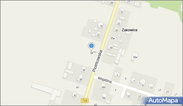 Żakowice, Piotrkowska, 34, mapa Żakowice