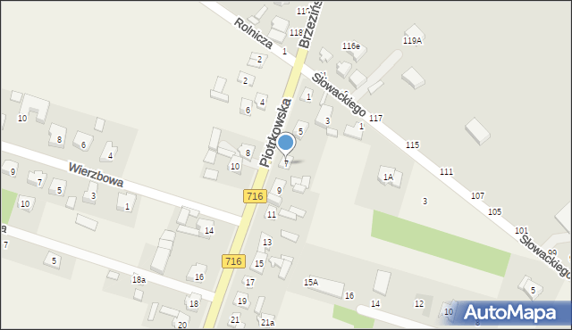 Żakowice, Piotrkowska, 7, mapa Żakowice