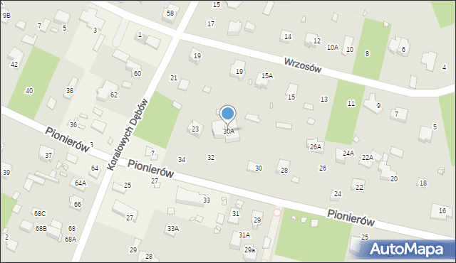Zalesie Górne, Pionierów, 30A, mapa Zalesie Górne