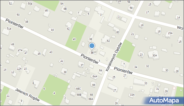 Zalesie Górne, Pionierów, 36, mapa Zalesie Górne