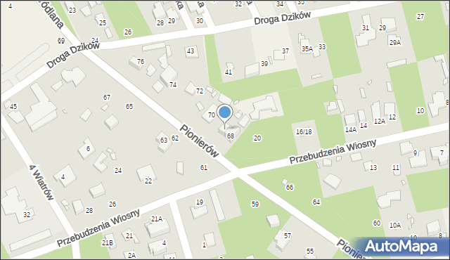 Zalesie Górne, Pionierów, 68A, mapa Zalesie Górne