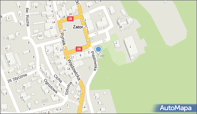 Zator, Piastowska, 2b, mapa Zator