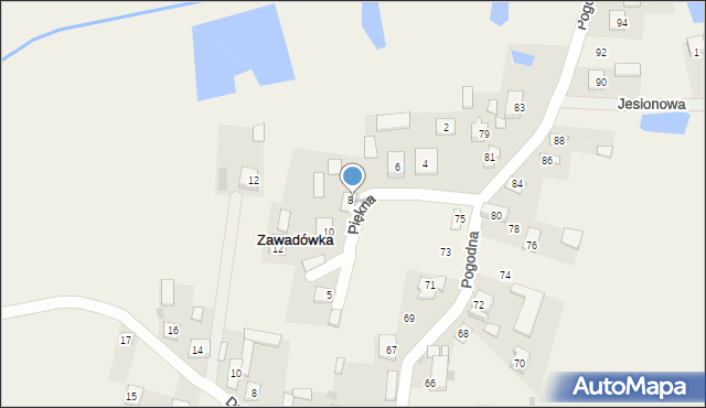 Zawadówka, Piękna, 8a, mapa Zawadówka