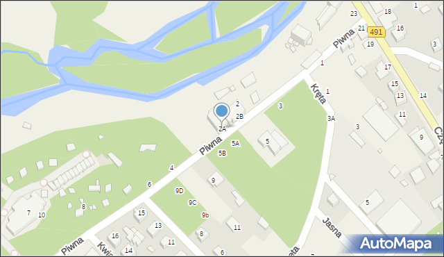 Zawady, Piwna, 2A, mapa Zawady