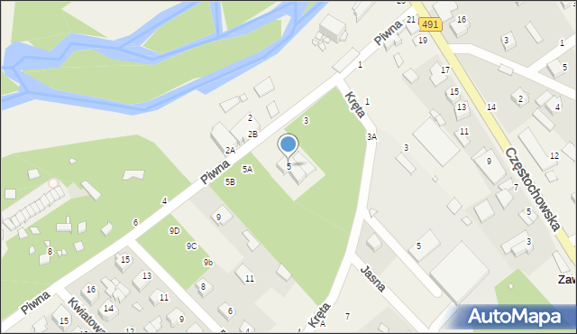 Zawady, Piwna, 5, mapa Zawady