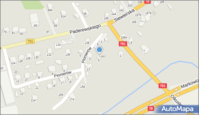 Zawiercie, Pionierów, 9a, mapa Zawiercie