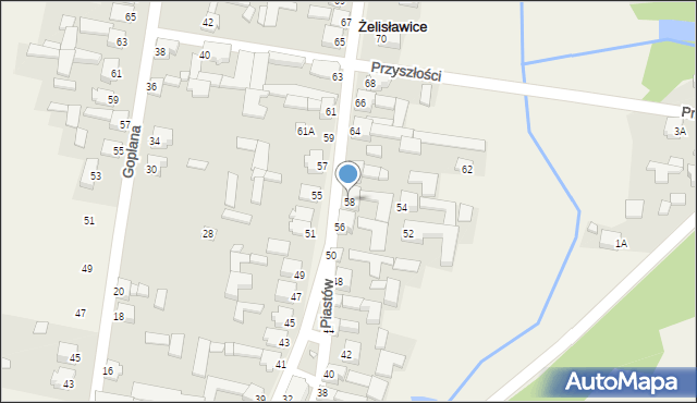 Żelisławice, Piastów, 58, mapa Żelisławice