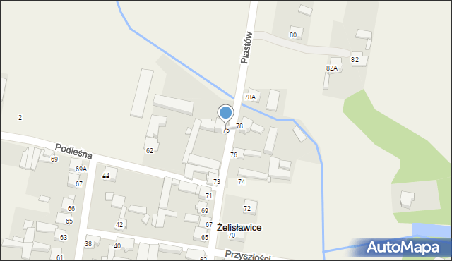 Żelisławice, Piastów, 75, mapa Żelisławice