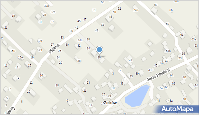 Zelków, Piękna, 36, mapa Zelków