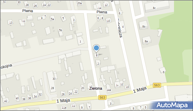 Zielona, Piwna, 4, mapa Zielona