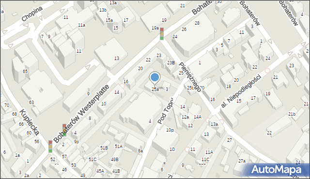 Zielona Góra, Pieniężnego, dr., 25a, mapa Zielona Góra