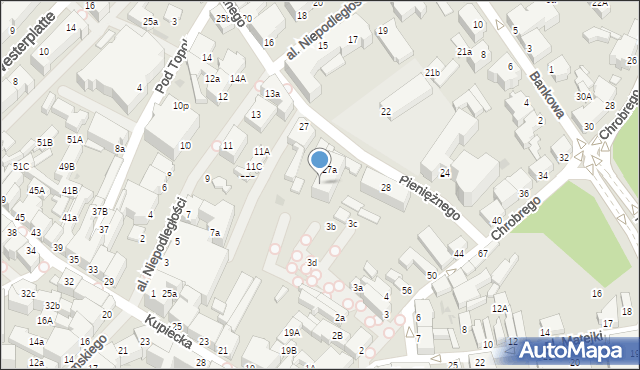 Zielona Góra, Pieniężnego, dr., 27b, mapa Zielona Góra