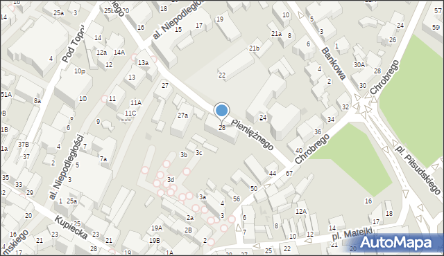 Zielona Góra, Pieniężnego, dr., 28, mapa Zielona Góra