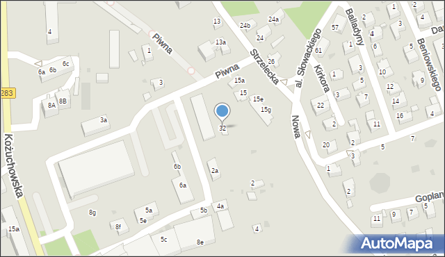 Zielona Góra, Piwna, 32, mapa Zielona Góra