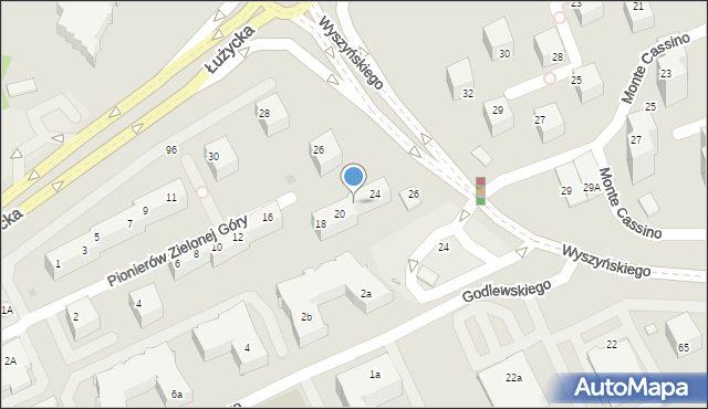 Zielona Góra, Pionierów Zielonej Góry, 22, mapa Zielona Góra