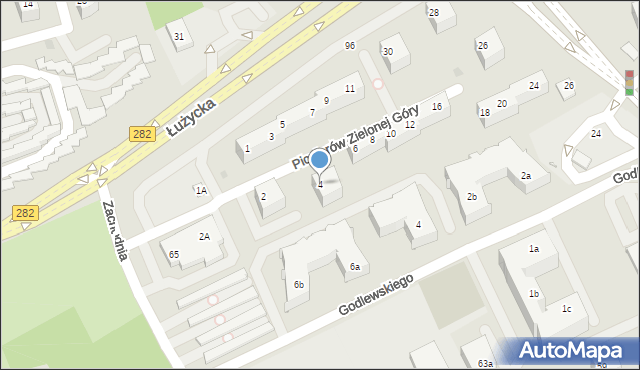 Zielona Góra, Pionierów Zielonej Góry, 4, mapa Zielona Góra