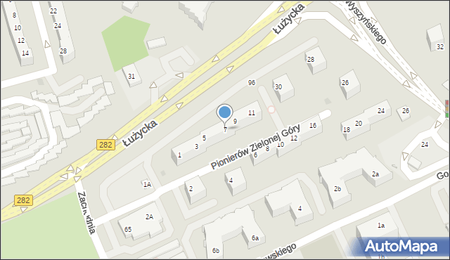 Zielona Góra, Pionierów Zielonej Góry, 7, mapa Zielona Góra