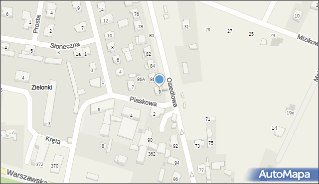 Zielonki-Parcela, Piaskowa, 9, mapa Zielonki-Parcela