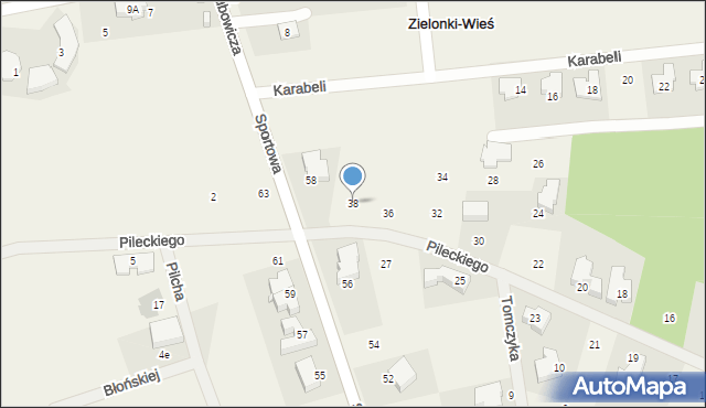Zielonki-Wieś, Pileckiego Witolda, rtm., 38, mapa Zielonki-Wieś