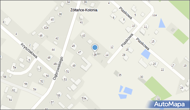 Żółtańce-Kolonia, Piaskowa, 16, mapa Żółtańce-Kolonia