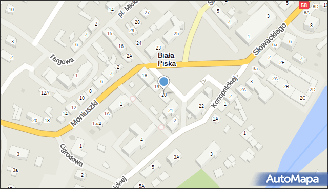 Biała Piska, Plac Mickiewicza Adama, 20, mapa Biała Piska
