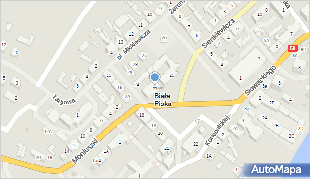 Biała Piska, Plac Mickiewicza Adama, 23, mapa Biała Piska
