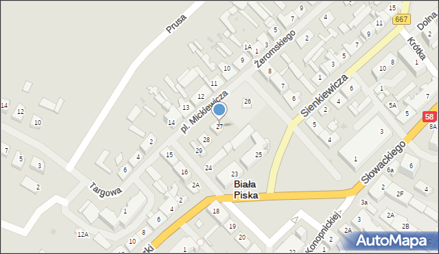 Biała Piska, Plac Mickiewicza Adama, 27, mapa Biała Piska