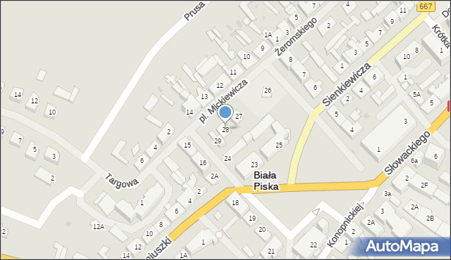 Biała Piska, Plac Mickiewicza Adama, 28, mapa Biała Piska