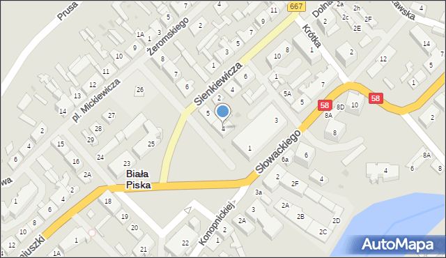 Biała Piska, Plac Mickiewicza Adama, 4, mapa Biała Piska