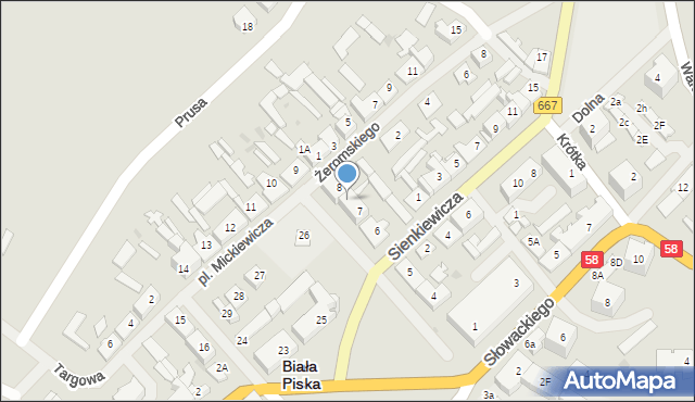 Biała Piska, Plac Mickiewicza Adama, 7A, mapa Biała Piska