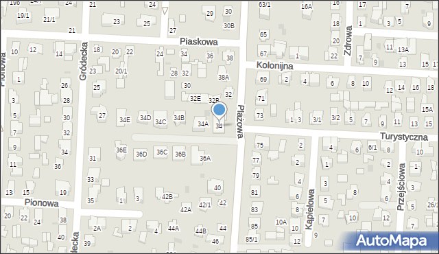 Białystok, Plażowa, 34, mapa Białegostoku