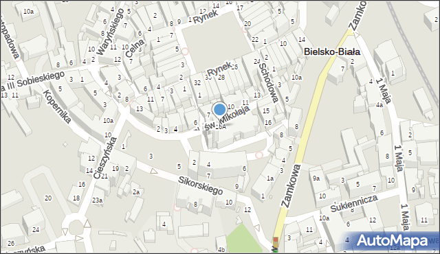Bielsko-Biała, Plac św. Mikołaja, 16A, mapa Bielsko-Białej