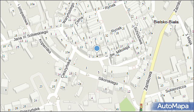 Bielsko-Biała, Plac św. Mikołaja, 4, mapa Bielsko-Białej