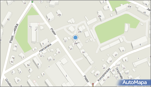 Bielsko-Biała, Plater Emilii, 14a, mapa Bielsko-Białej