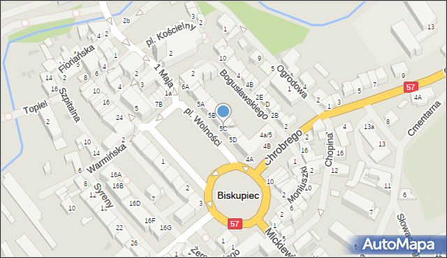 Biskupiec, Plac Wolności, 5C, mapa Biskupiec