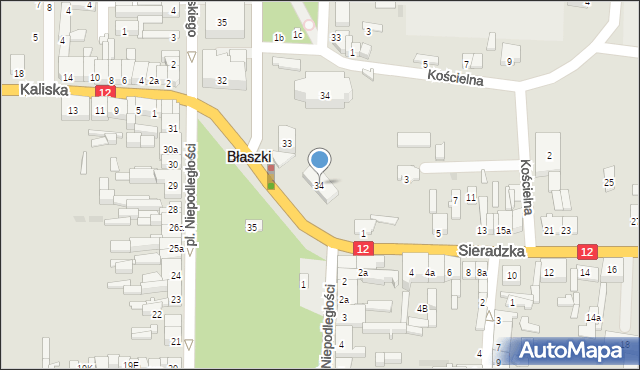 Błaszki, Plac Niepodległości, 34, mapa Błaszki