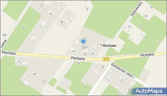Borkowo, Płońska, 22, mapa Borkowo