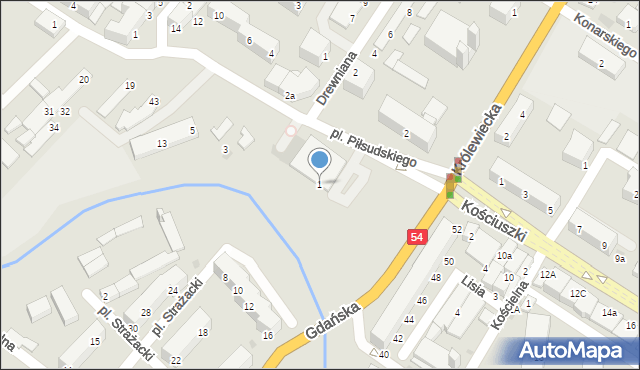 Braniewo, Plac Piłsudskiego Józefa, marsz., 1, mapa Braniewo