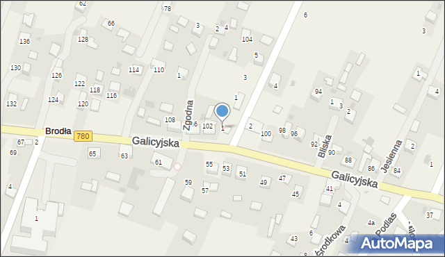 Brodła, Plac Słoneczny, 1, mapa Brodła