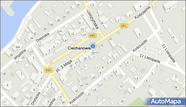 Ciechanowiec, Plac 3 Maja, 23, mapa Ciechanowiec