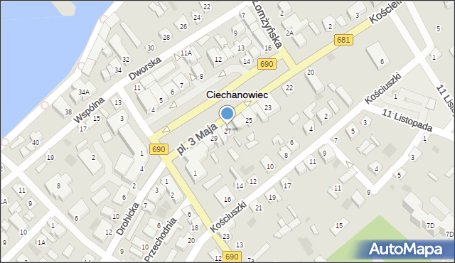 Ciechanowiec, Plac 3 Maja, 27, mapa Ciechanowiec