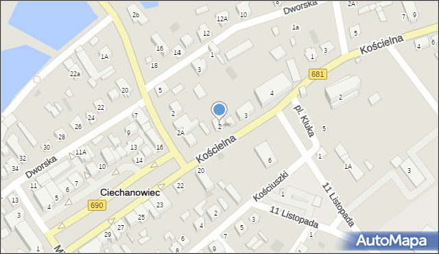 Ciechanowiec, Plac Kluka Krzysztofa, ks., 2, mapa Ciechanowiec