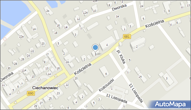 Ciechanowiec, Plac Kluka Krzysztofa, ks., 3, mapa Ciechanowiec
