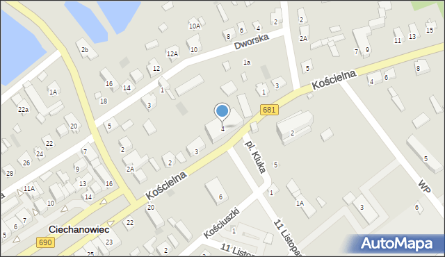 Ciechanowiec, Plac Kluka Krzysztofa, ks., 4, mapa Ciechanowiec